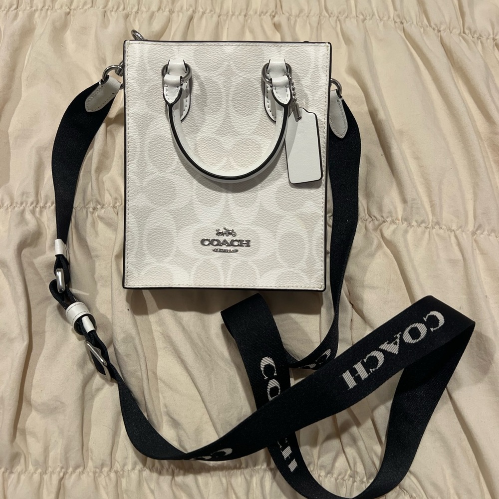 Coach North South Mini Tote in glacier white signature canvas and smooth leather